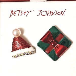 Betsey Johnson Earrings Gift Present with Bow Santa Hat Mismatched Set AB Stones